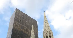 Church in Front of Skyscraper